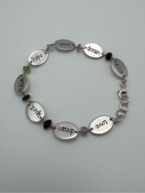 Vtg Sterling Silver 925 Baroni Hope Love Dream Multi Gemstone Bracelet